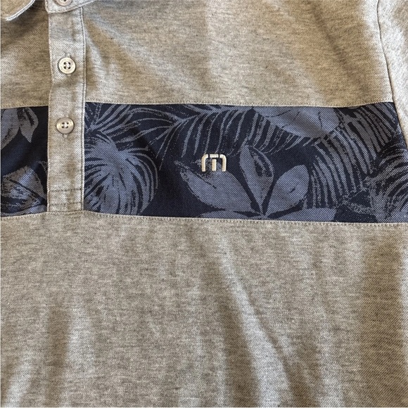 Travis Mathew Polo Shirt Hawaiian Palm Stripe Gray Blue Golf Performance Sz 2XL - Picture 13 of 13